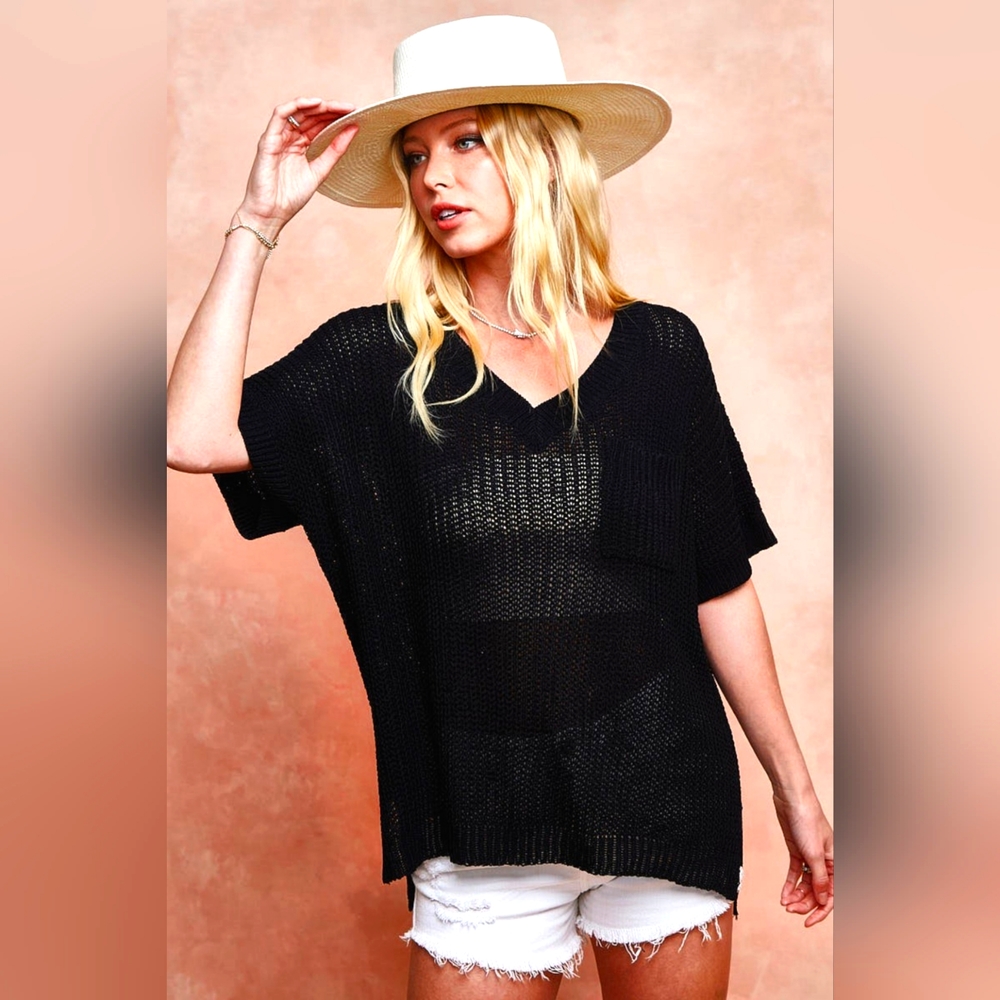 BiBi V-Neck Short Sleeve Knit Top NEW ARRIVAL SALE!! - Picture 1 of 4
